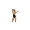 Bodystring Esmee seins nus avec armatures en vinyl et résille noir, zip fonctionnel sur le devant 